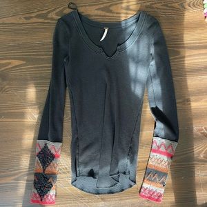 Free people long sleeve thermal with embroidered sleeves
